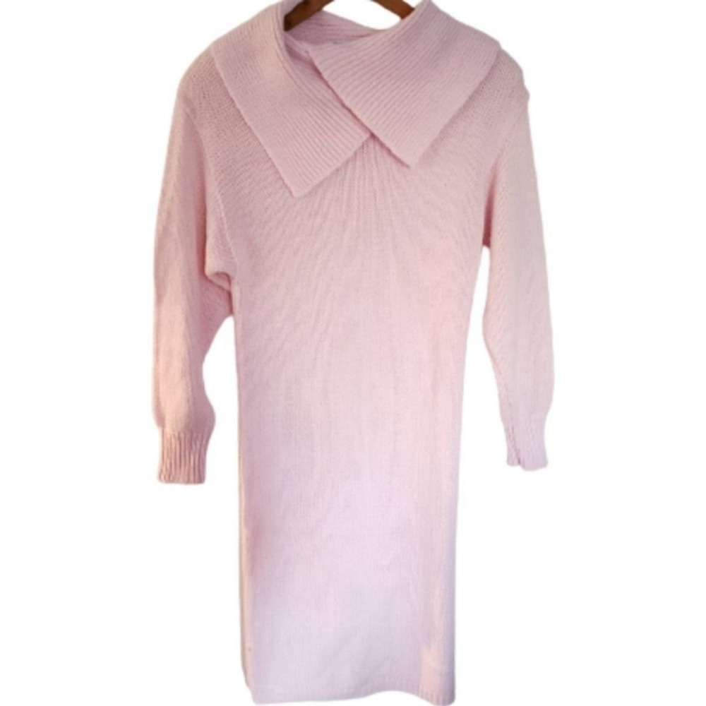 Vintage Encore Pastel Pink Collared Sweater Dress Small Knee Length